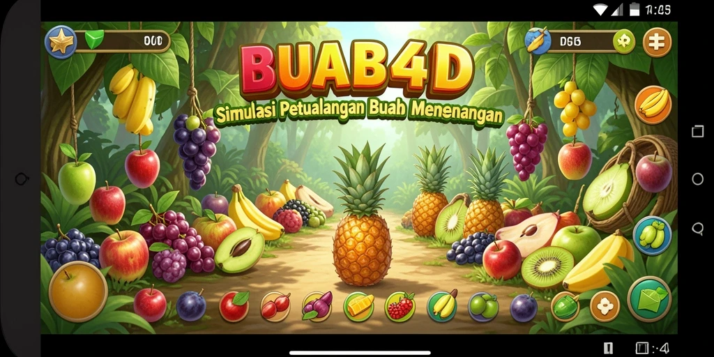 Screenshot BUAH4D menampilkan ladang buah yang indah dan interaktif.