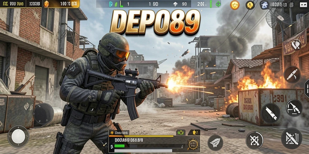 Screenshot DEPO89 menampilkan aksi tembak menembak yang intens.
