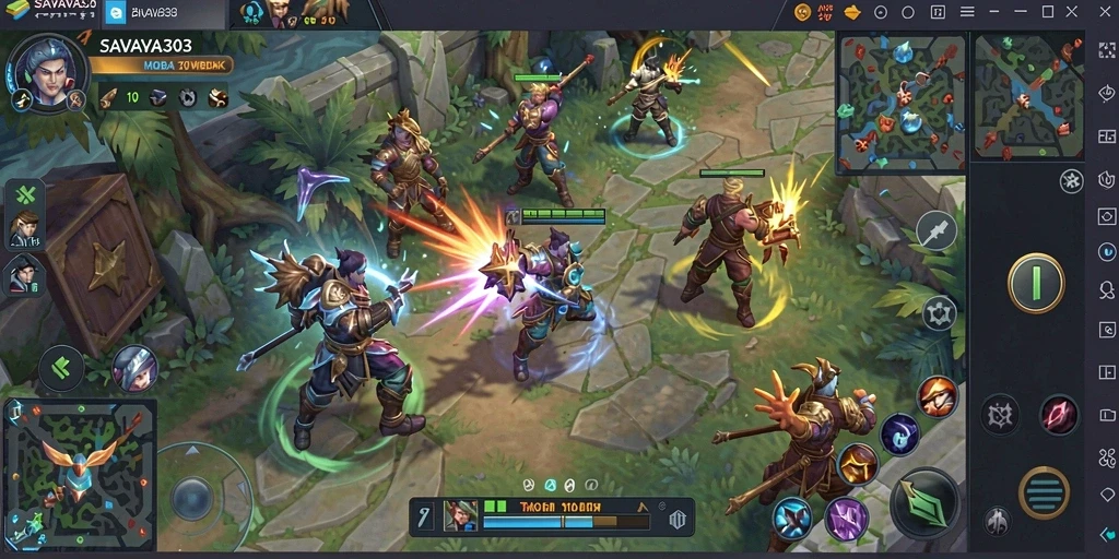 Tampilan gameplay seru di arena MOBA SAVAYA303.