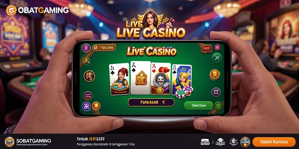 Screenshot gameplay SOBATGAMING menunjukkan dealer yang berinteraksi dengan pemain.
